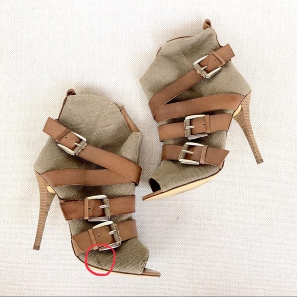 Nine West Peep Toe Canvas Stiletto Booties - Picture 2 of 8